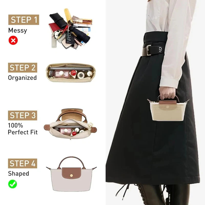 Bag Organizer for Longchamp Small Tote Bag Timid Bags Storage & Finishing Inner Liner Handbags Insert Organizer Fit Mini Size