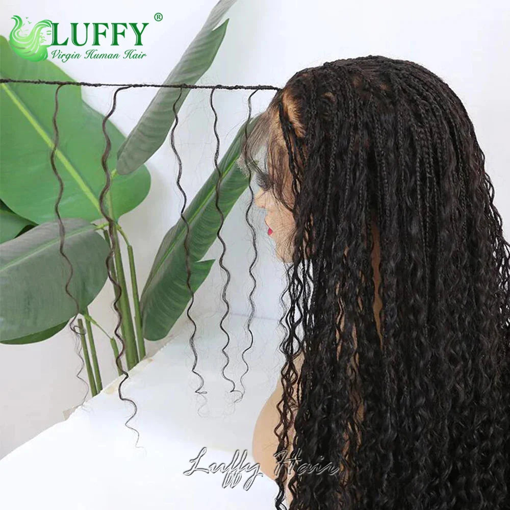 HD Full Lace Knotless Boho Box Braids Wig | Curly Ends | 300% Density | Human Hair | Pre-Plucked