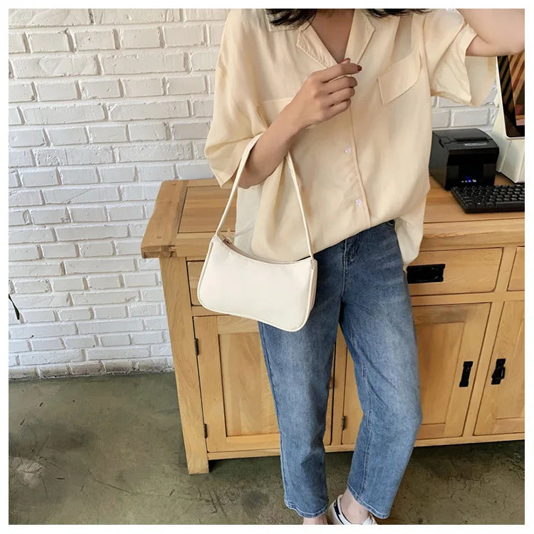 Retro Forearm Bag for Women | PU Leather Bow Handbag & Baguette Shoulder Bag (Western Style Underarm Bag, Casual Tote)