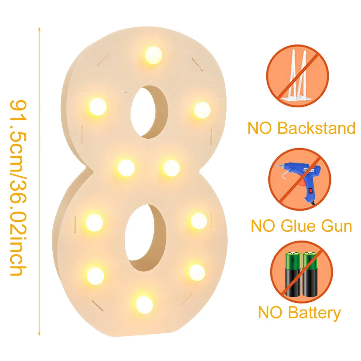 91.5CM Giant Number Led Light Frame 1st Birthday Party Decor Kids Wedding 30th 50th 60th Birthday Party Supplies Baby Shower