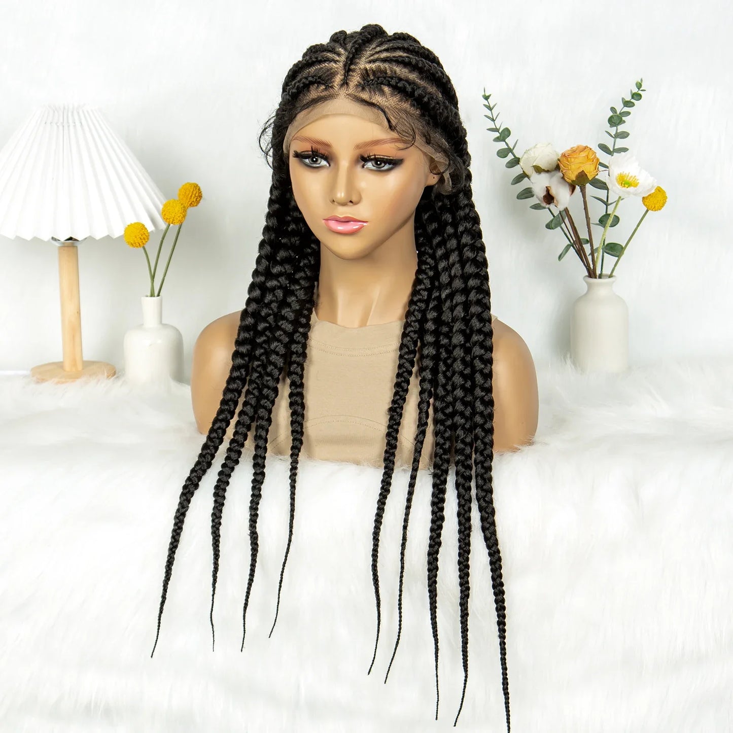 Knotless Cornrow Box Braided Full Lace Wig | Twisted Accents | Natural Hair Texture | Black Women