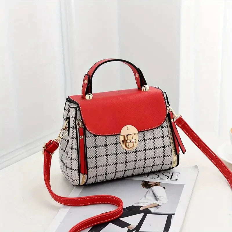 Women's Trendy Flap Shoulder Bag | PU Leather Crossbody Bag (Simple Plaid Designer Messenger Bag, Small Purse & Handbags Pouch)