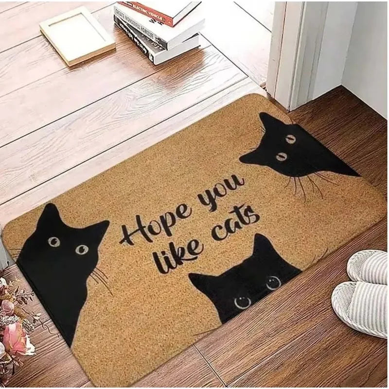 Cute Cat Pattern Entrance Door Mat Welcome Mat Bathroom Kitchen Non-slip Floor Carpet Washable Bedroom Home Decoration Small Rug