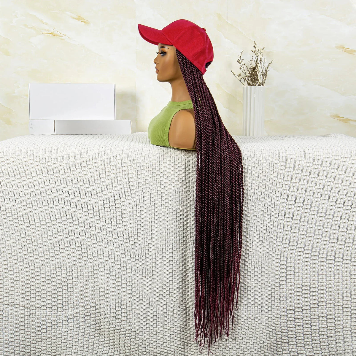 Synthetic Long Twists Braids Extension With Adjustable Cap Fashionable Machine Made Crochet Braided Extension Cap Wig For Women