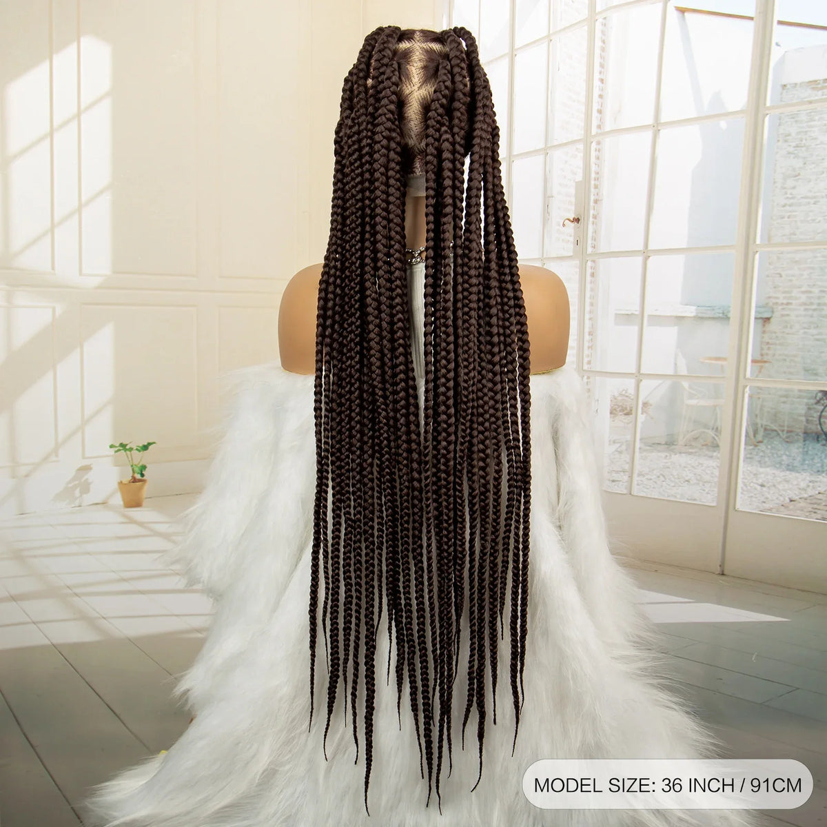36" Big Knotless Box Braided Full Lace Wig | Cornrow Braiding Wig | Baby Hair | Synthetic Braids | For Women