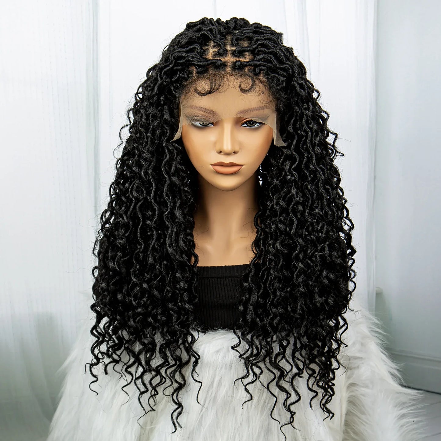 Burgundy 26" 99J Knotless Box Braids Wig | Curly Ends | Faux Locs | Swiss Lace Front | Braided Wigs for Black Women