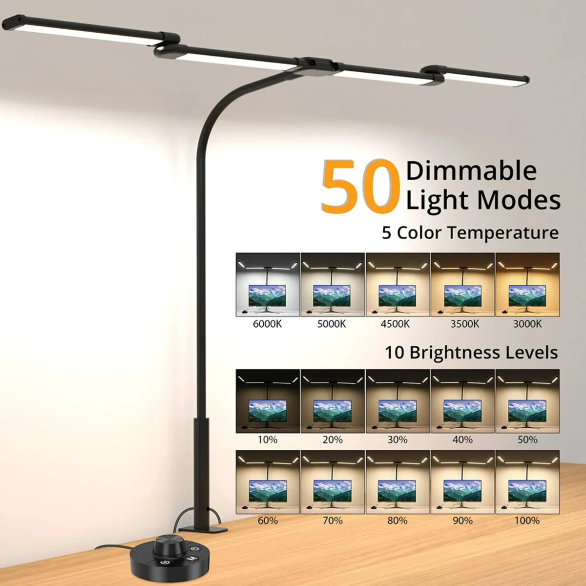 Led Desk Lamp with Clamp Architect Desk Lamp for Home Office 24W Ultra Bright Auto Dimming PC Light Stepless Dimming Table Light