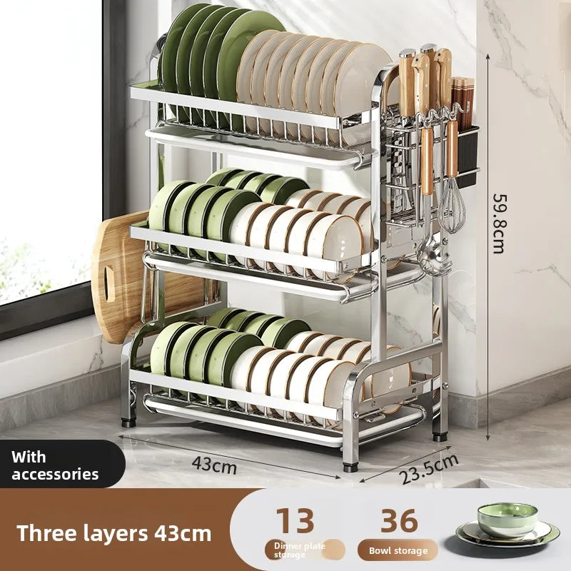 stainless steel Dish Dryer Rack,Compact Kitchen Dish Rack,Screeper Set,Large Rust Proof Dish Screeper With Utensils Holder