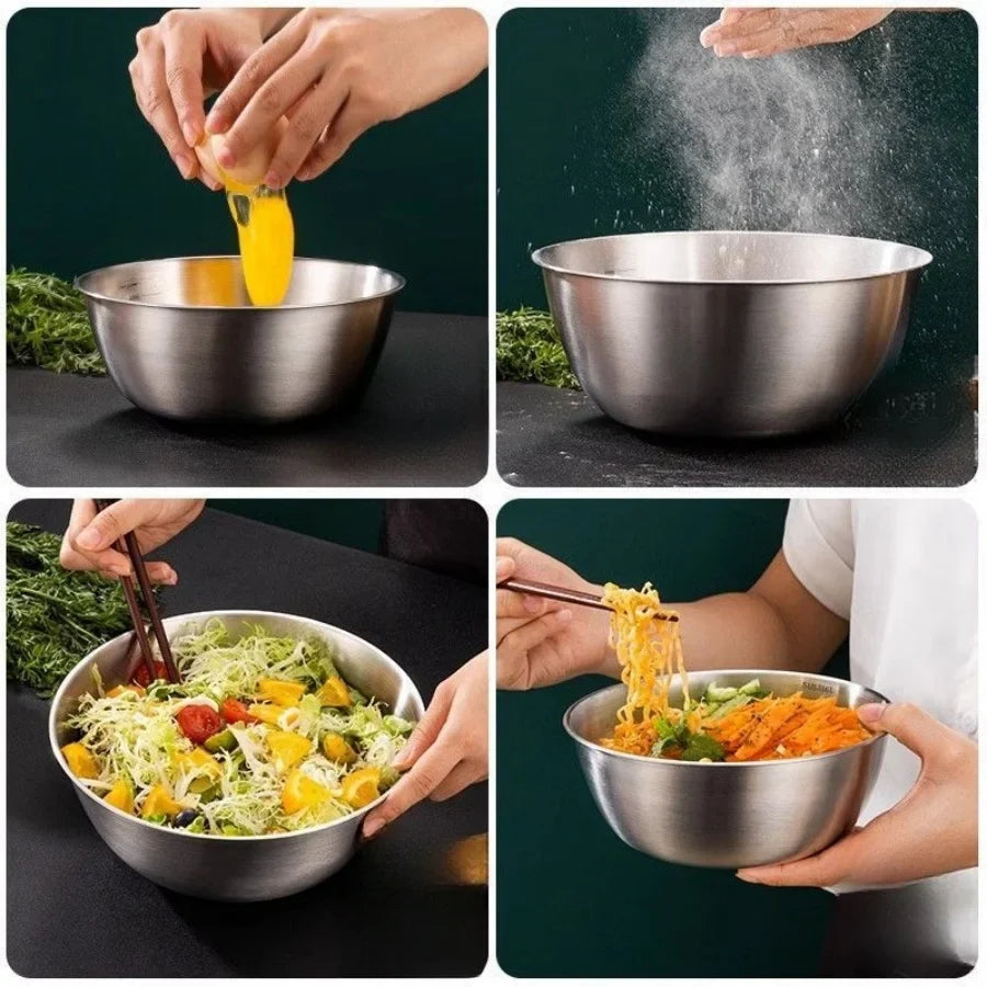 17-25cm Stainless Steel Gold And Silver Salad Bowl Rice Noodles Lamian Noodles Bowl Kitchen Tableware Food Container