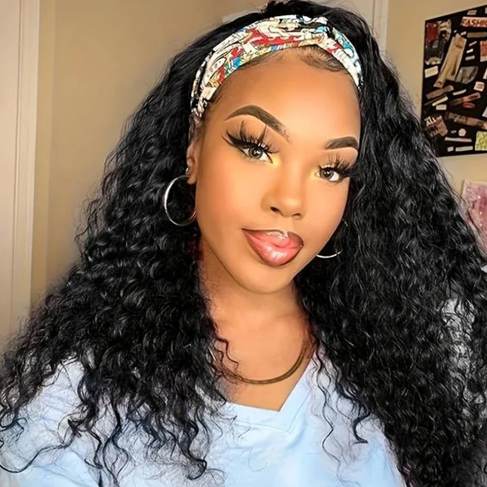 Peruvian Jerry Curly Headband Wig | 180% Density Glueless Remy Human Hair