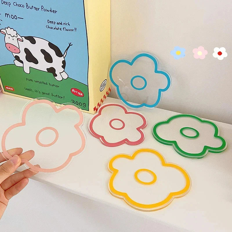 Flower Coasters Acrylic Waterproof Heat Insulation Anti Slip Coffee Cup Mats Cute Flowers Pads Kitchen Tableware Pad Decoration