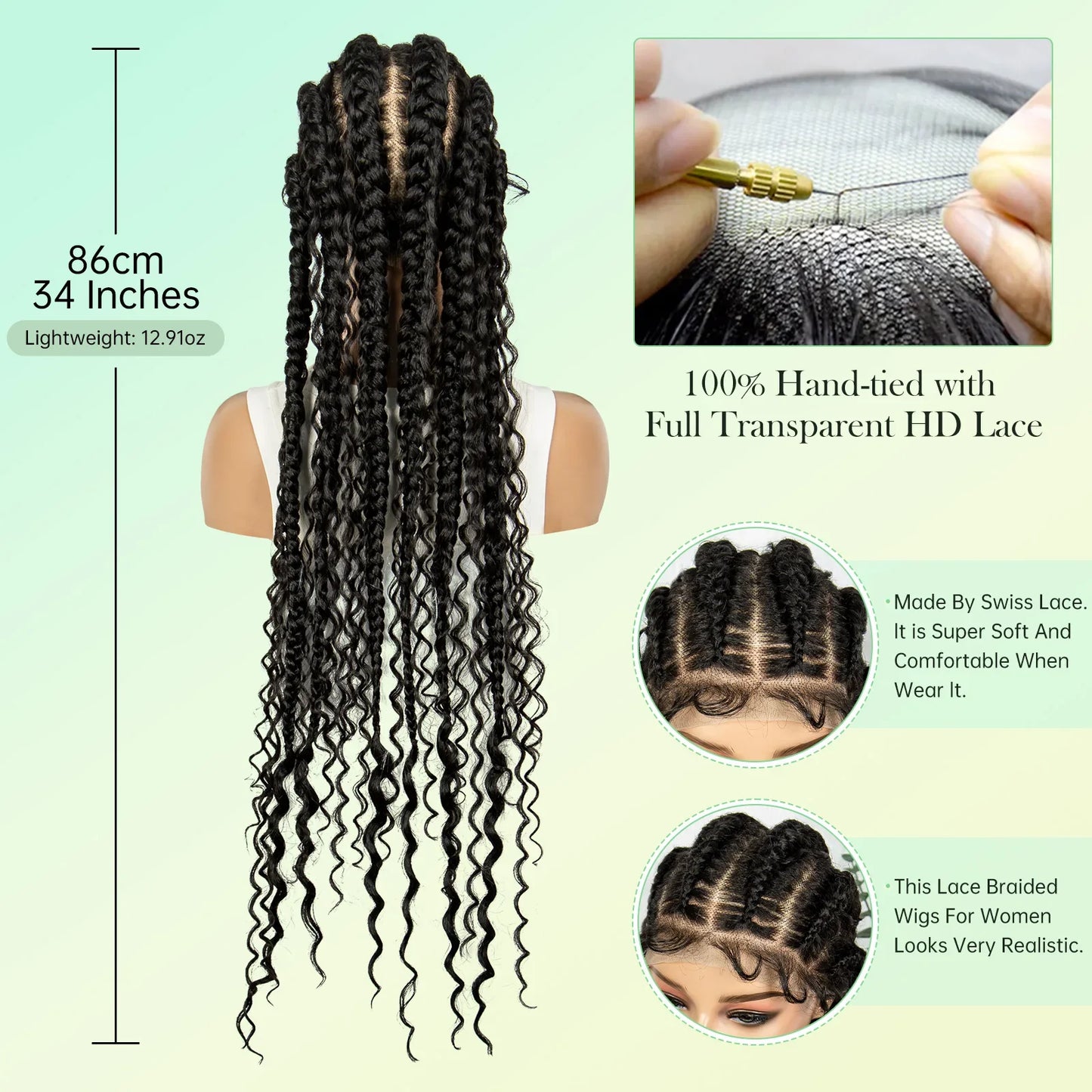Cornrow Braided Wigs Synthetic Transparent Full Lace Wig With Baby Hair Braiding Wig Boho Cornrow Wig Curly End For Black Women