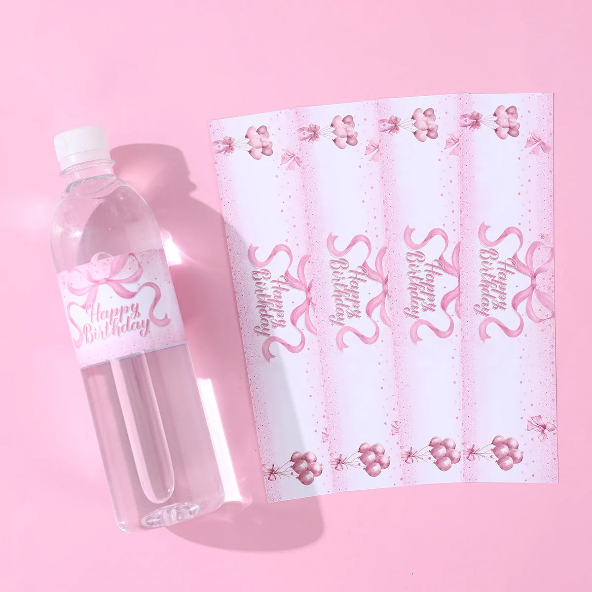 Pink Bow Bottle Stickers Happy 1st Birthday Party Decoration Kids Girl Wedding Birthday Party Supplies Favors Baby Shower Decor