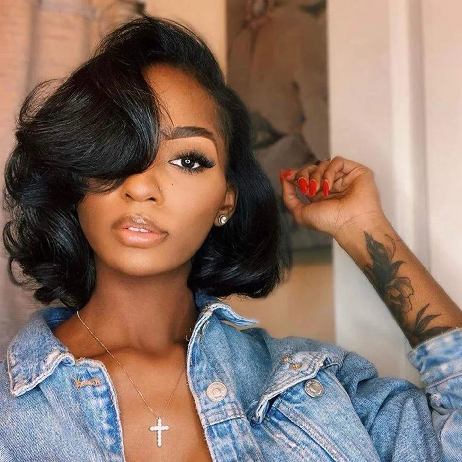 Glueless Body Wave Short Bob Wig | 13x4 Transparent Lace Front Brazilian Human Hair (Pre-Plucked, Ready-to-Wear)