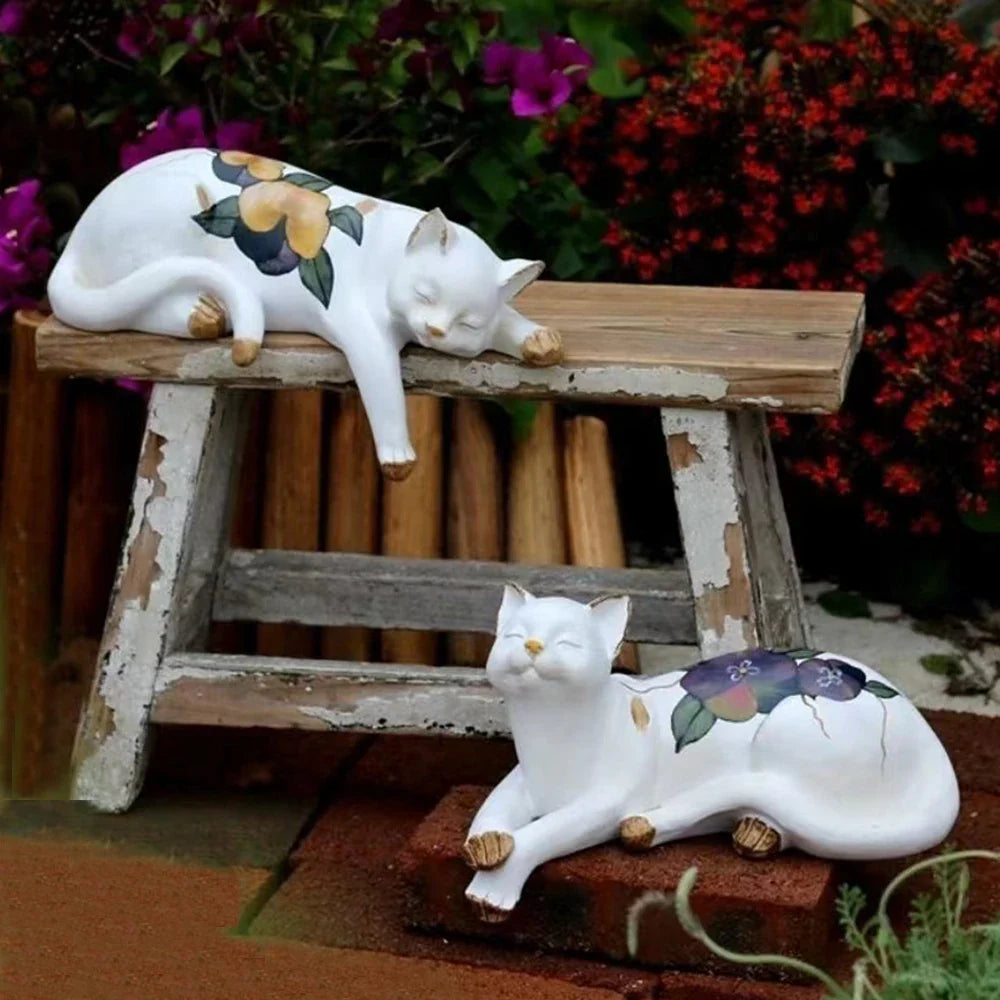 Sleeping Cat Garden Statues Outdoor,Cat Figurine Memorial Statue Makers Garden Resin Sleeping Cat Statues for Garden Decor Cat