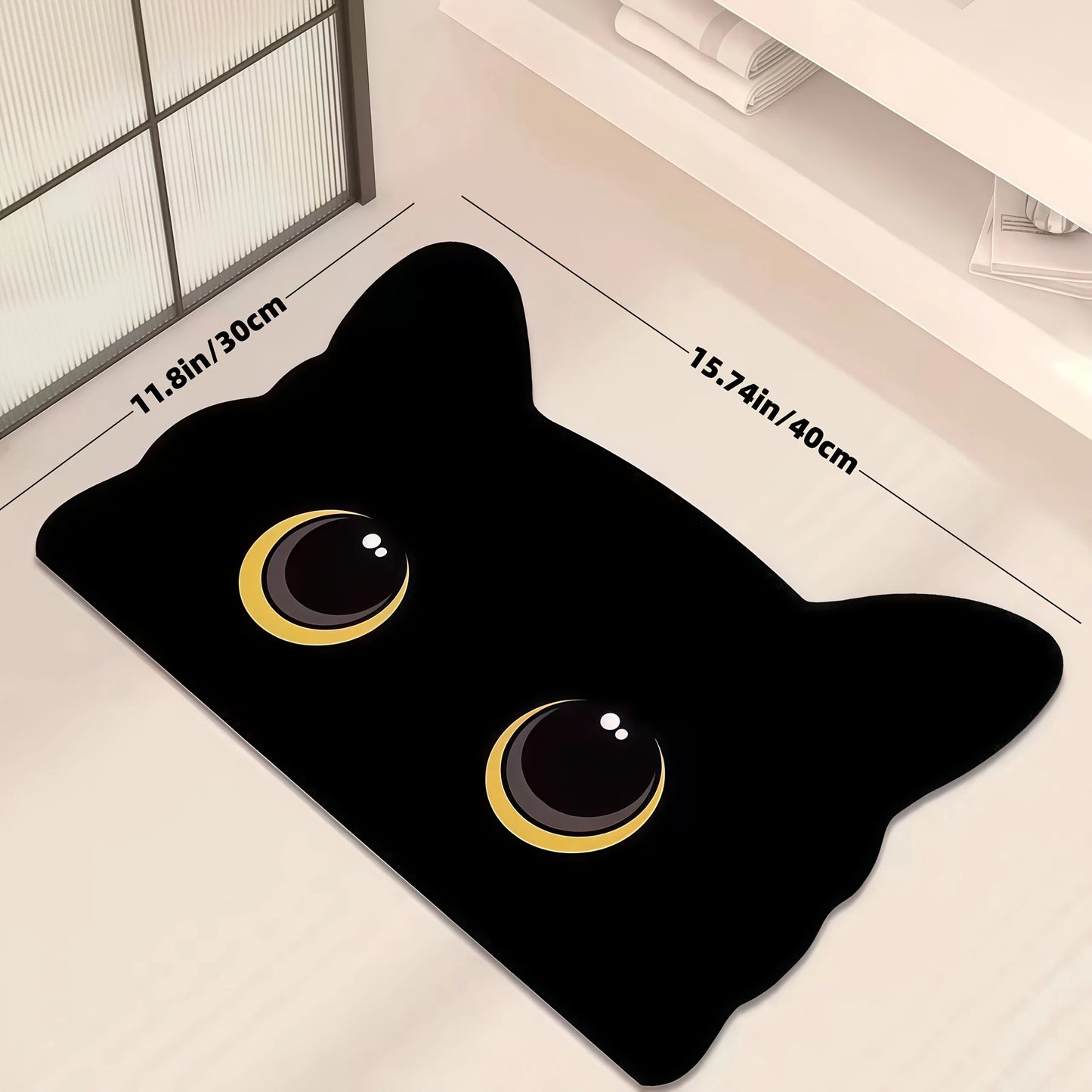 VIKAMA Black Cat Floor Mat Cute Cartoon Bathroom Mat Waterproof Non-slip Doormat Toilet Floor Rug Welcome Mat Home Decoration