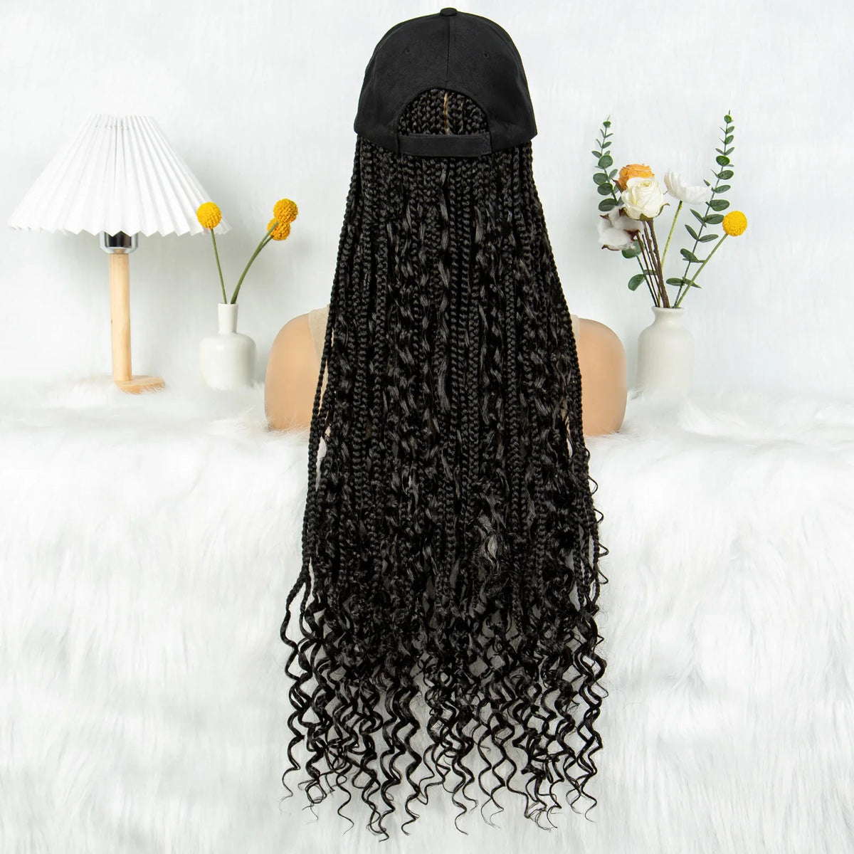 KIMA 28" Box Boho Braids Baseball Cap Wig | Adjustable Synthetic Hat Wig for Afro Black Women & Girls