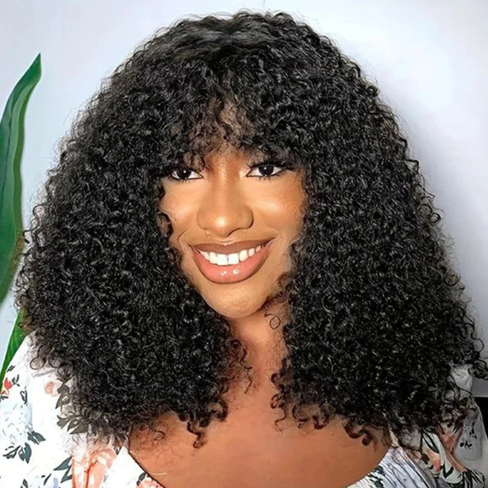 Highlight Jerry Curly Short Bob Wig | Peruvian Human Hair with Bangs