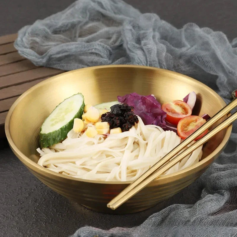Gold Mixed Noodles, Instant Noodles, 304 Stainless Steel Bowls, Heat Insulation, Japanese Lamian Noodles Bowls.