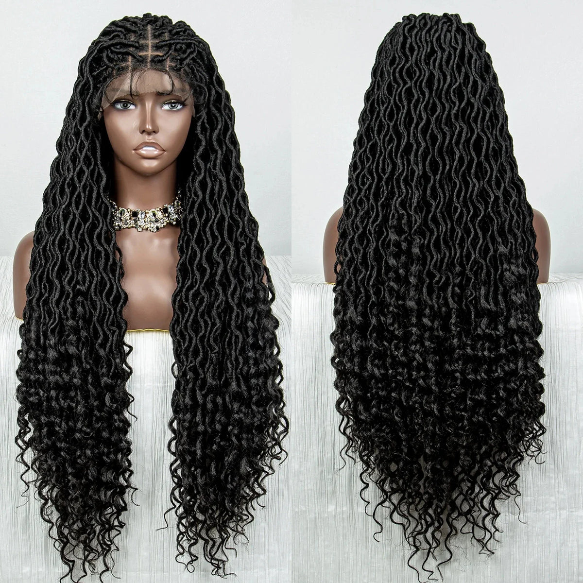 Colorful Dreadlocks & Water Wave Braids Wig | Lace Front | Baby Hair