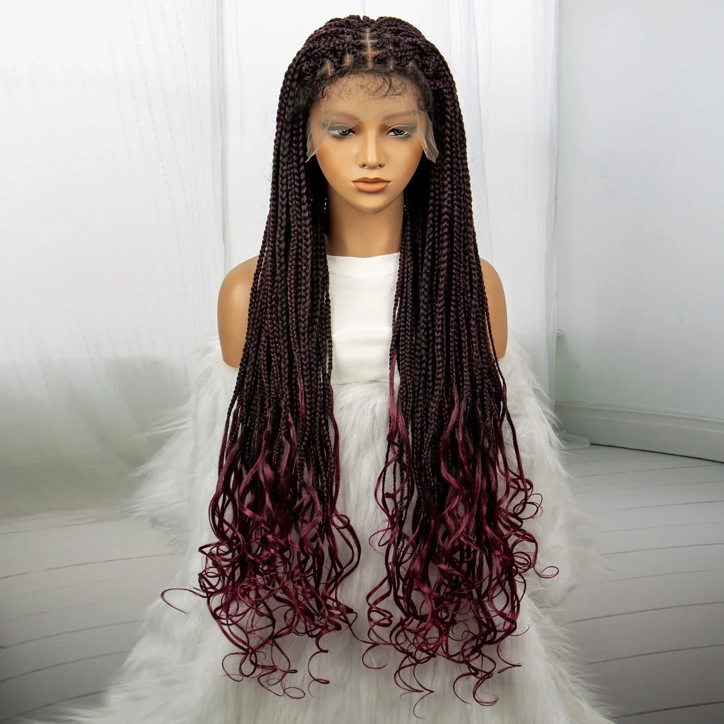 36" Knotless Braids Wig with Curly Ends | Lace Front | Synthetic Hair | Black Women
