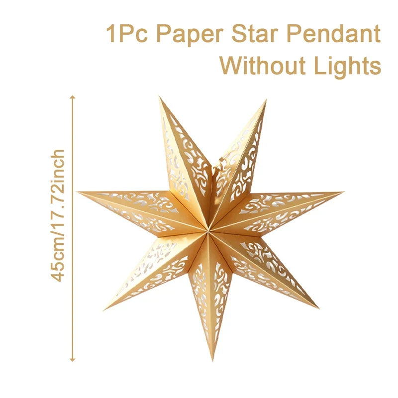 30-75cm Hollow Star Hanging Pendant Eid Mubarak Christmas Ramadan Decoration 2024 Islamic Muslim Party Decor Ramadan Kareem Gift
