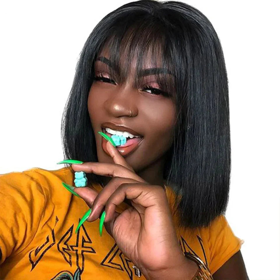 Rebecca Straight Bob Wig with Bangs | Remy Human Hair 10-14 Inches