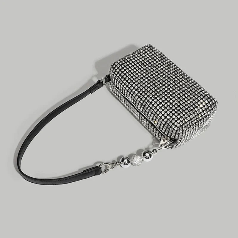 Fashion Banquet Dinner Diamond Bag | High-End Shiny Full Diamond Hand Armpit Shoulder & Crossbody Bag with Chain