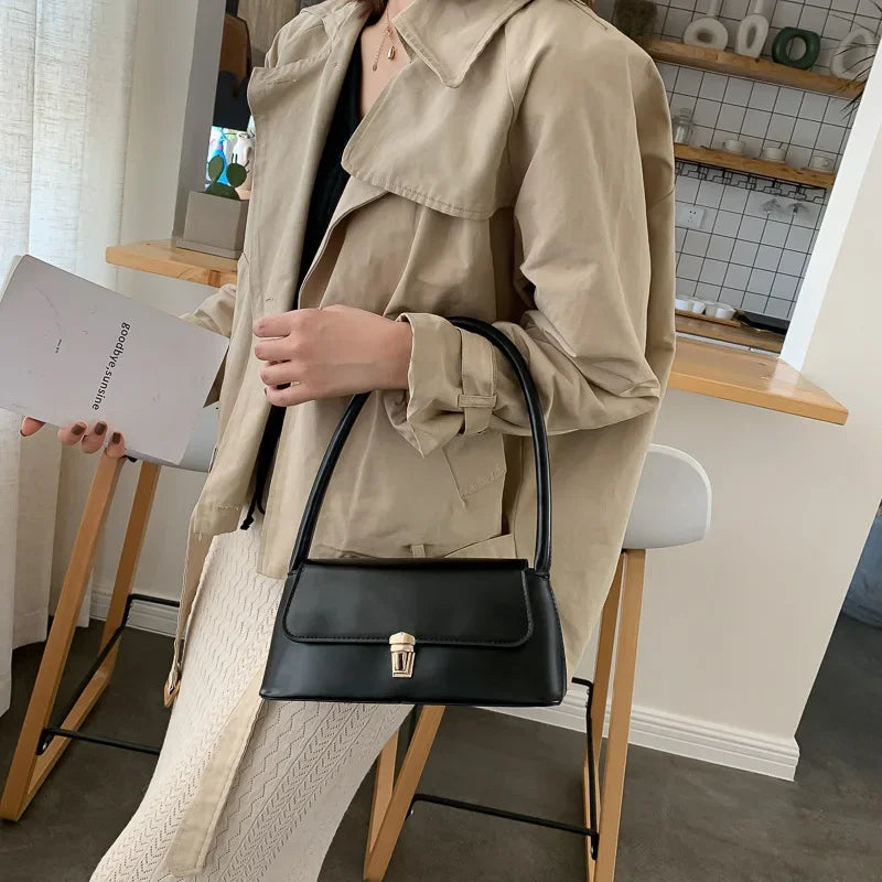 Fashion Retro Women's Shoulder Bag | Simple Solid Colour Handbag & Vintage Underarm Bag (Unisex Tote)