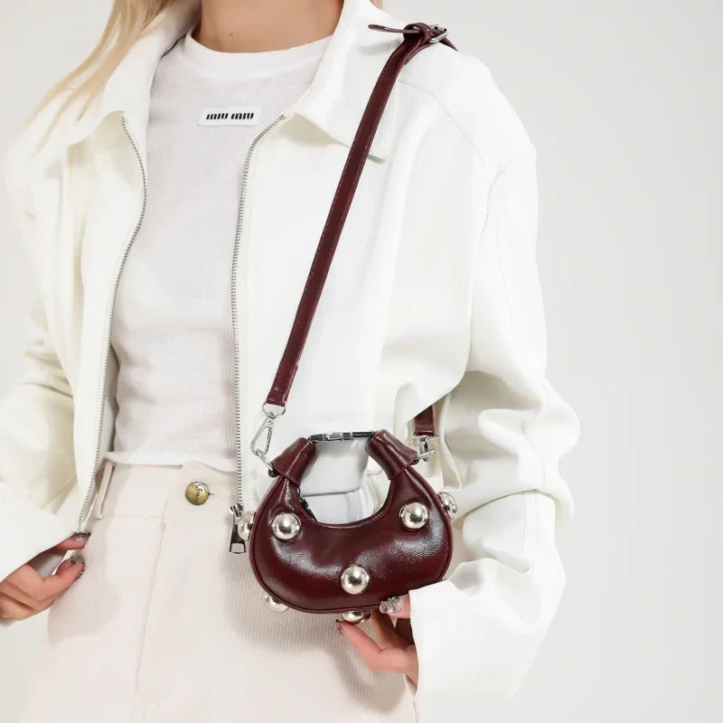 Retro Versatile Ladies Mini Handbag | Women's Big Rivet Personality Luxury Designer Crossbody Bags & Streetwear Shoulder Bag