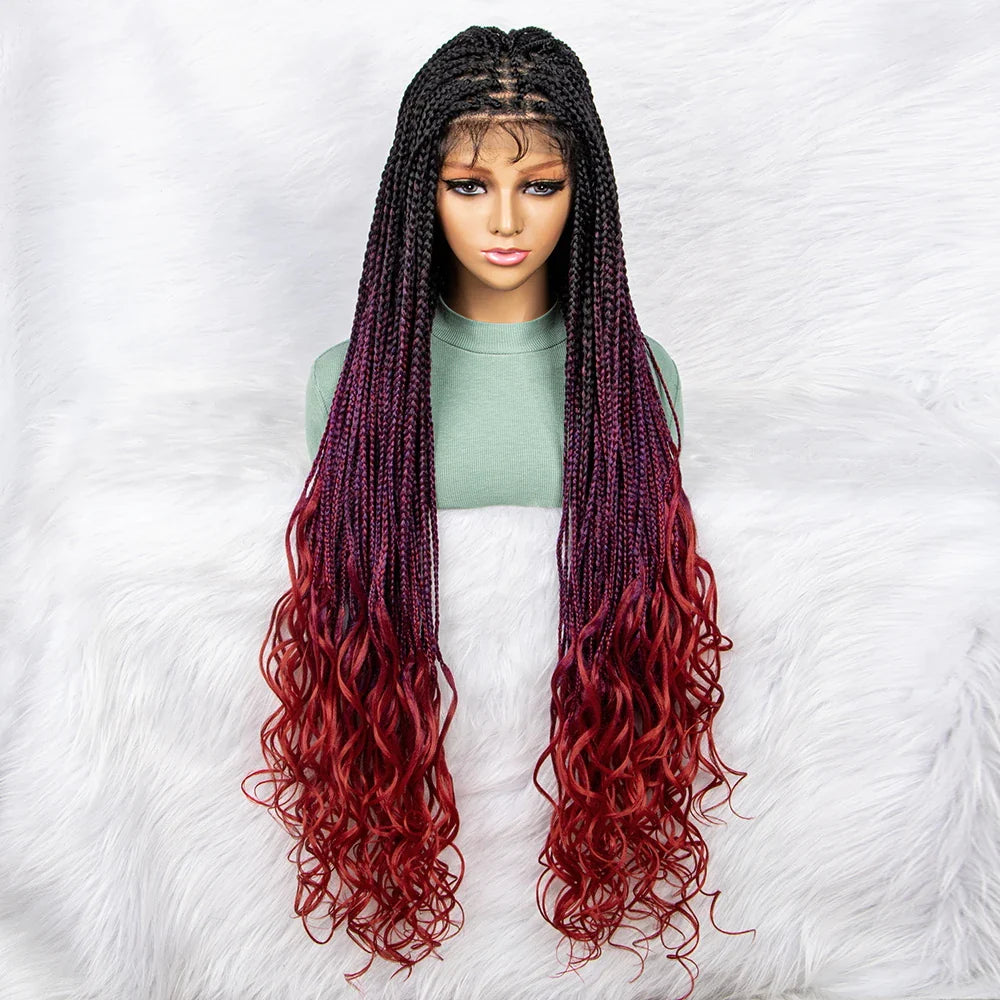 Gradient Water Wave Knotless Box Braids Wig | 9x6 Lace Front | Baby Hair