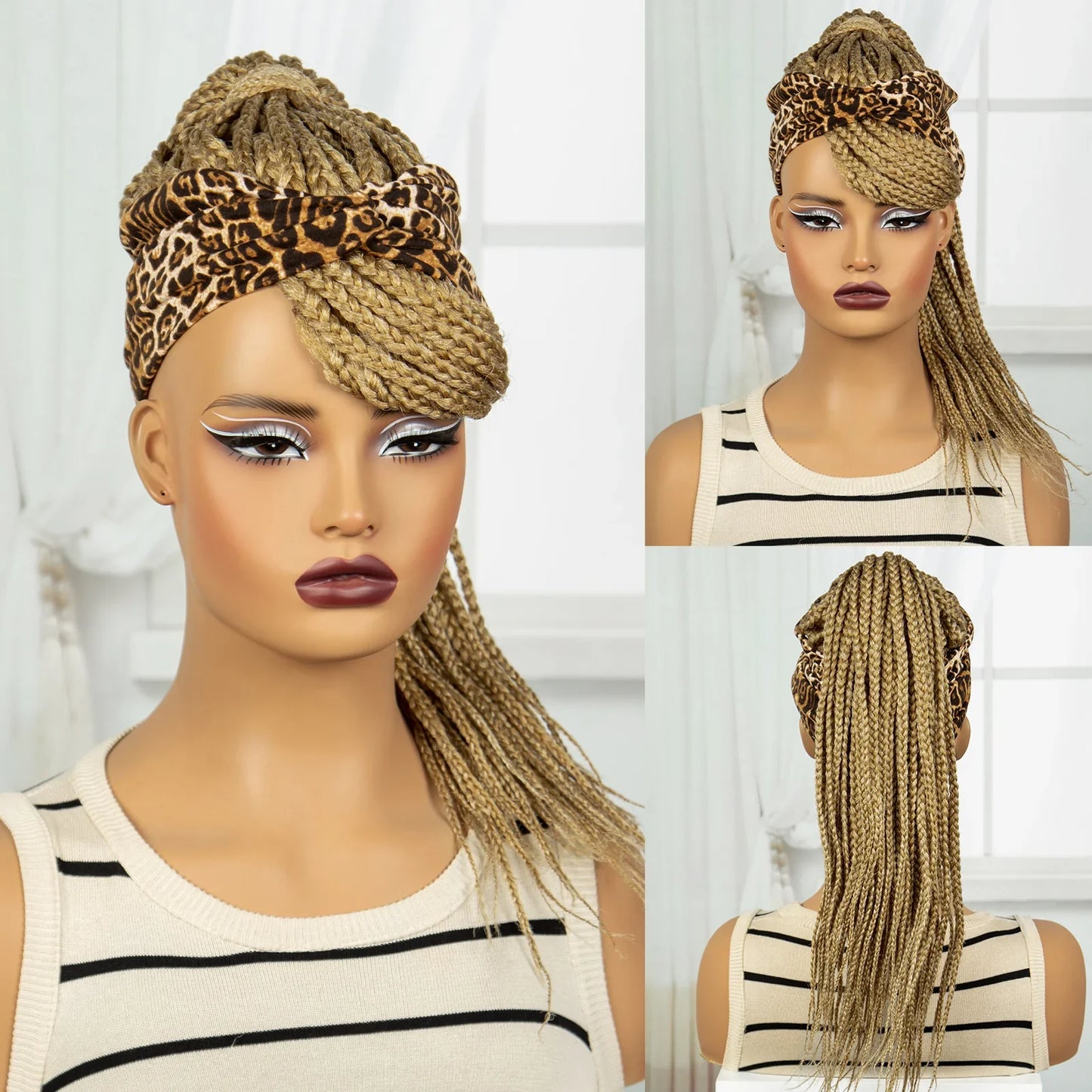 Ponytail Headband Braided Wig with Bangs | Knotless Box Braids | Cornrow Style