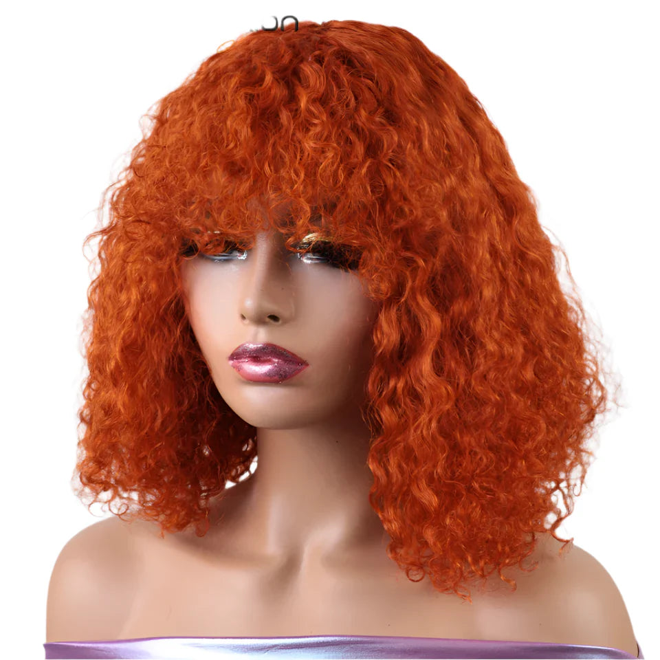 Rebecca Ombre Brown Curly Wig with Bangs | Loose Deep Wavy Brazilian Remy Human Hair
