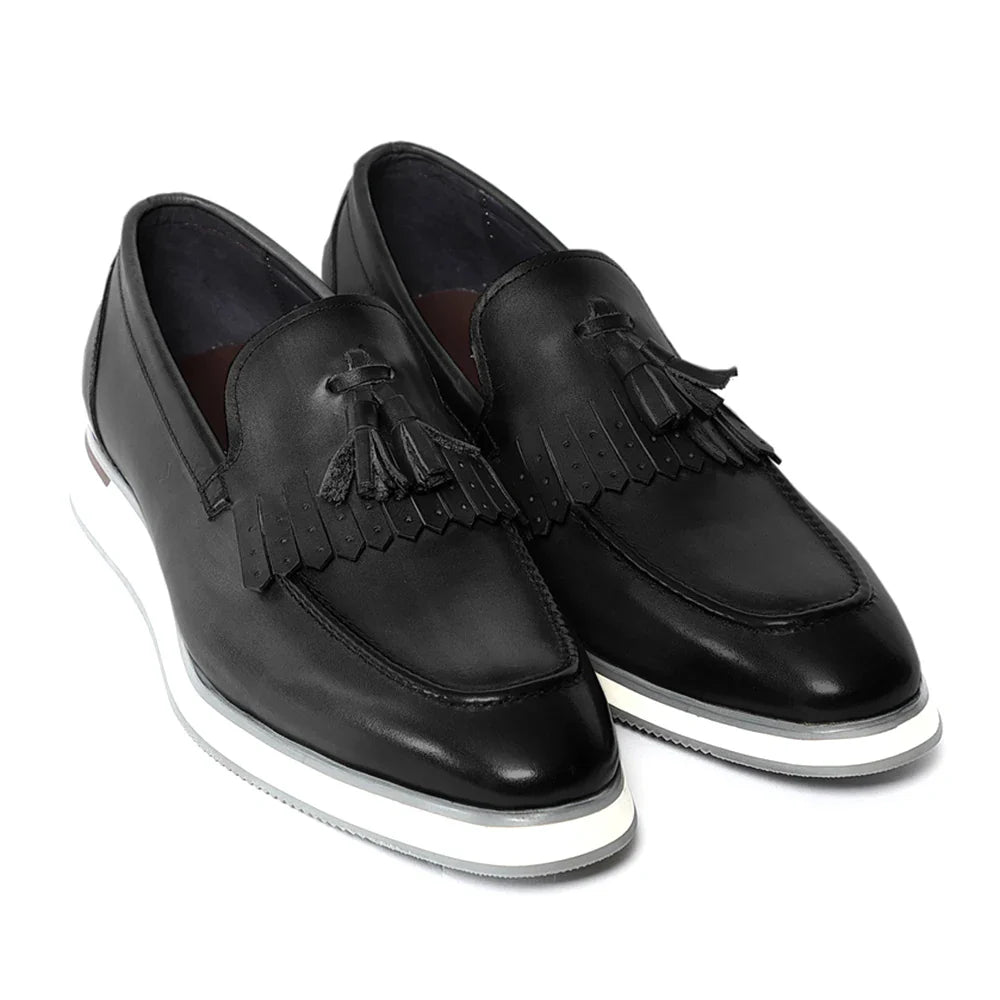 Classic Original Men's Genuine Leather Tassel Loafers | Elegant Black & Green Casual Business Flat Shoes