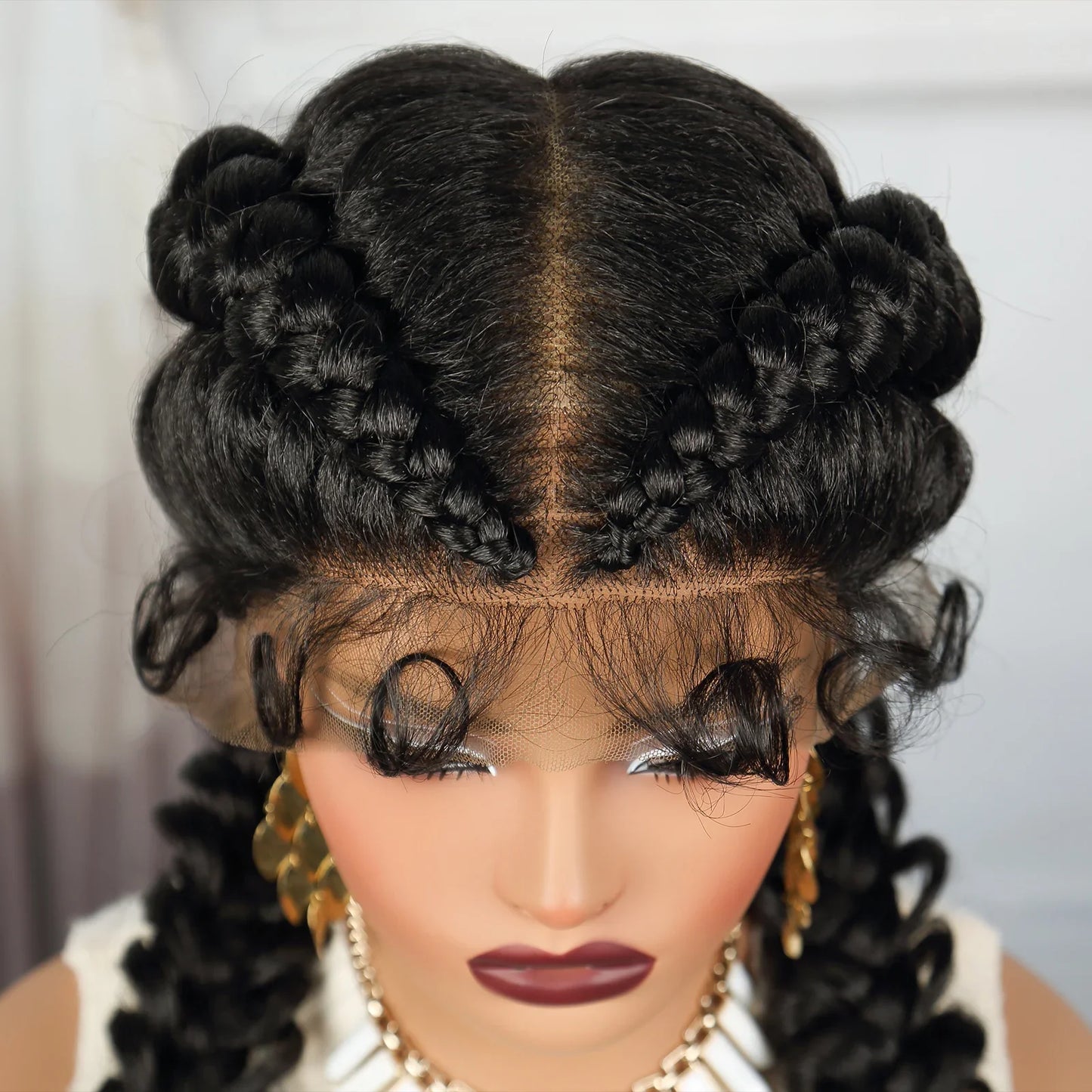 36" Burgundy Twist Cornrow Braids Wig | 99J | Lace Frontal | Baby Hair