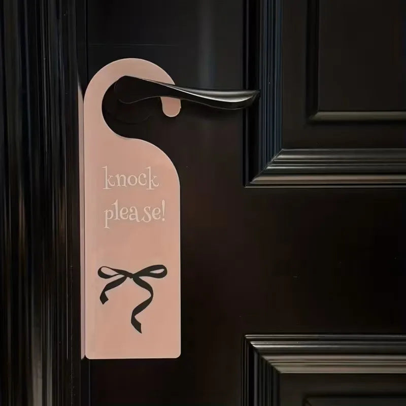 1pc Pink Bow Acrylic Hanging Sign with "Please Knock" Design,Durable Indoor/Outdoor Door Decor for Girls' Room, University Dorms