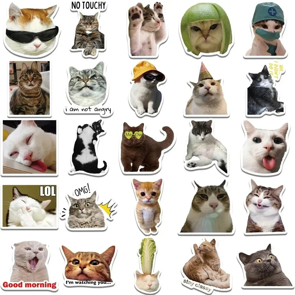 50Pcs Kawaii Funny Cat Stickers Pack Waterproof Laptop Phone Scrapbooking Motorcycle Car Korean Decal Sticker for Kids Toys
