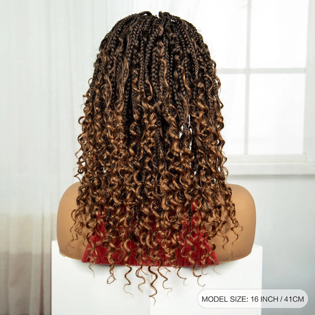 Burgundy Curly Ends Knotless Braids Bob Wig | 99J | Full Lace | Boho Style
