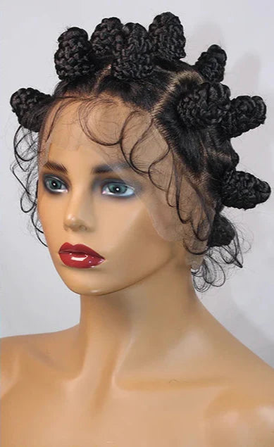 Full Lace Bantu Knots Braided Wig | Knotless Braids | Distressed Box Braids | Heat Resistant Synthetic Hair | For Black Women