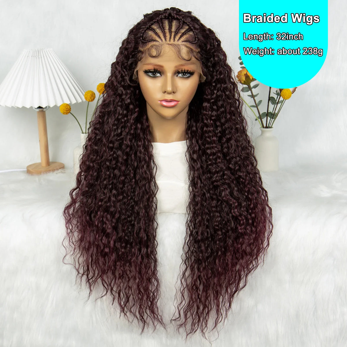 Burgundy Wavy Braided Lace Front Wig | Synthetic Braids | Black Women