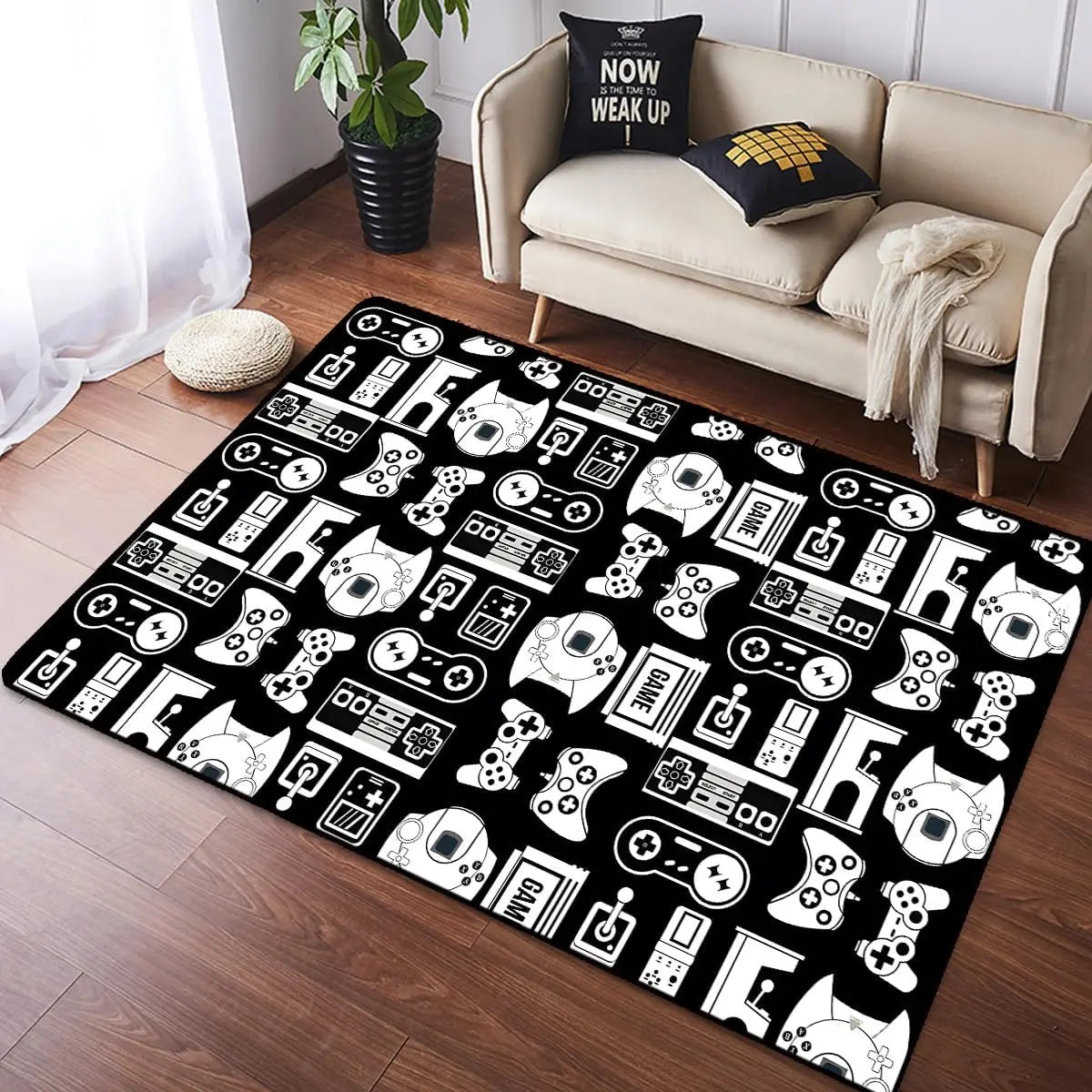 Fashion Crystal Pile Gaming Carpet with Video Game Controller Game Room Carpet Bedroom Full Pile Non-Slip Carpet