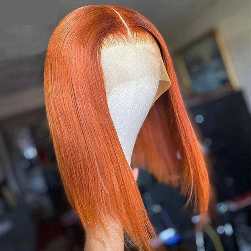 Orange Ginger Straight Bob Wig | 13x4 HD Transparent Lace Front Brazilian Human Hair (Pre-Plucked)