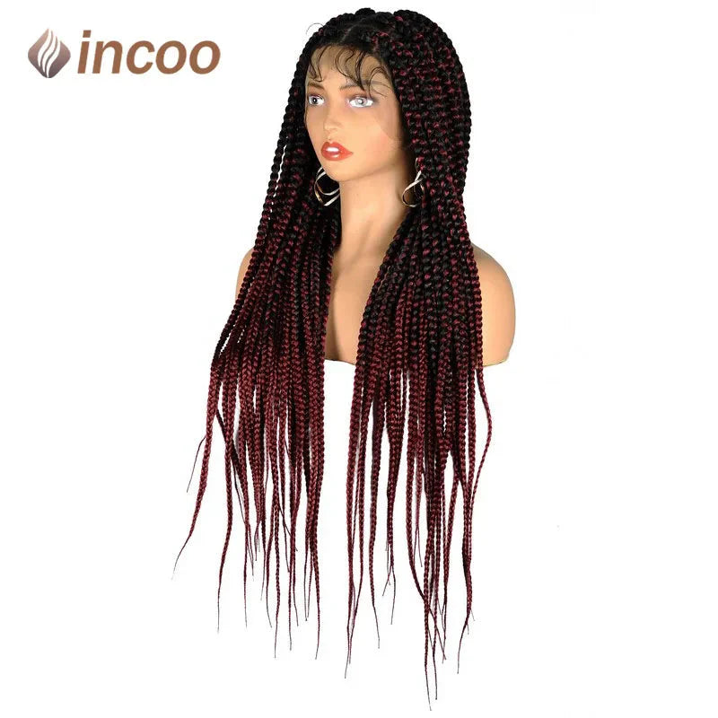 36" Knotless Square Box Braids Wig | Full Lace Frontal | Baby Hair | Afro Women