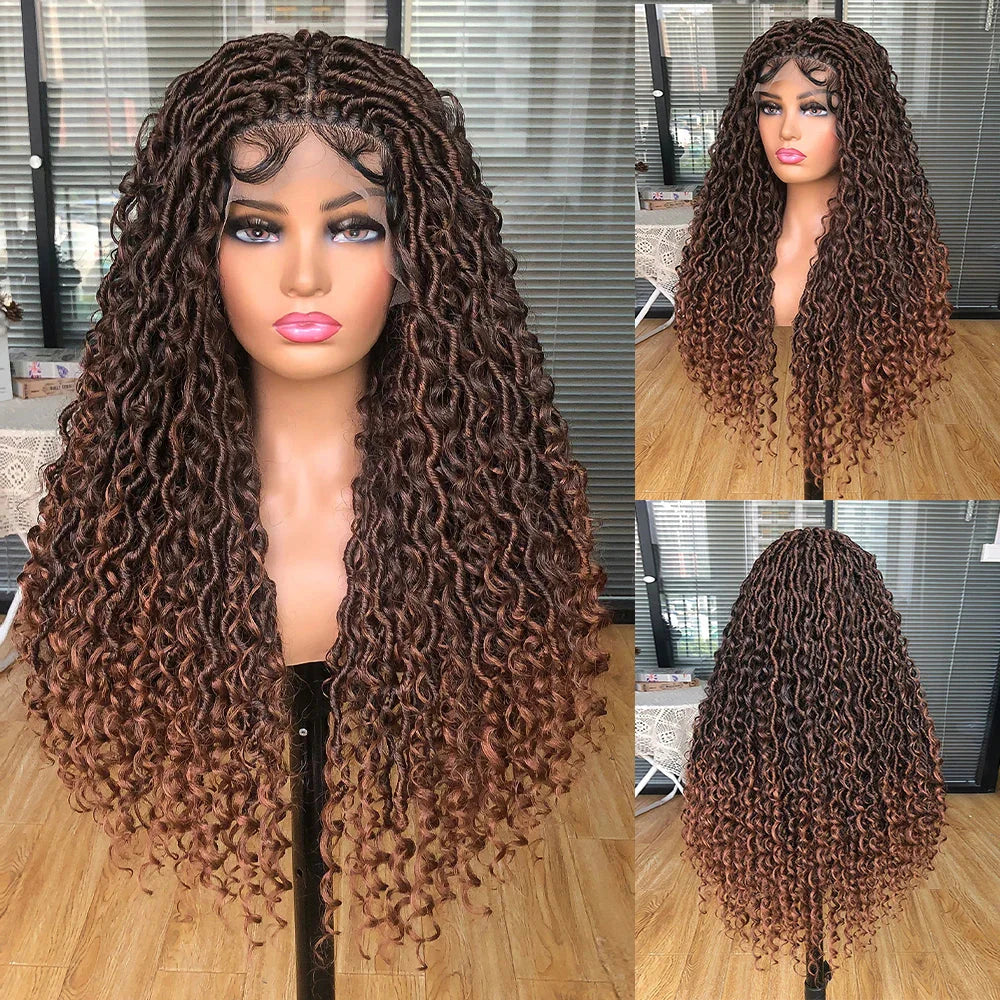 Luxurious Goddess Faux Locs Wig | Full Lace Braid with Baby Hair | Bohemian Twist Crochet Curls | Kanekalon Synthetic Wig for Black Women