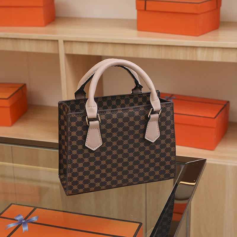 Fashion Square Small Top-Handle Bags | Casual Tote PU Leather Plaid Crossbody Shoulder Bag (Women's Handbags for Daily Use & Gift