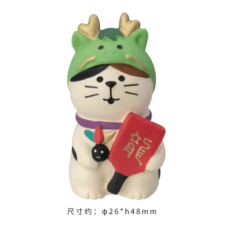 Japanese Style ZAKKA Cat Crafts Small Ornaments for Chinese New Year Snake Year Trend Bonsai Food and Decorative Resin Figurines
