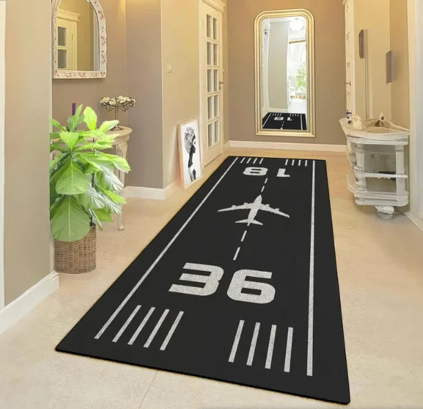 Airplane Runway Runner Rug Cotton Base 3D Print Airplane Runway Rug Black Gold Jet Carpet ModernLiving Room Home Kitchen Decor