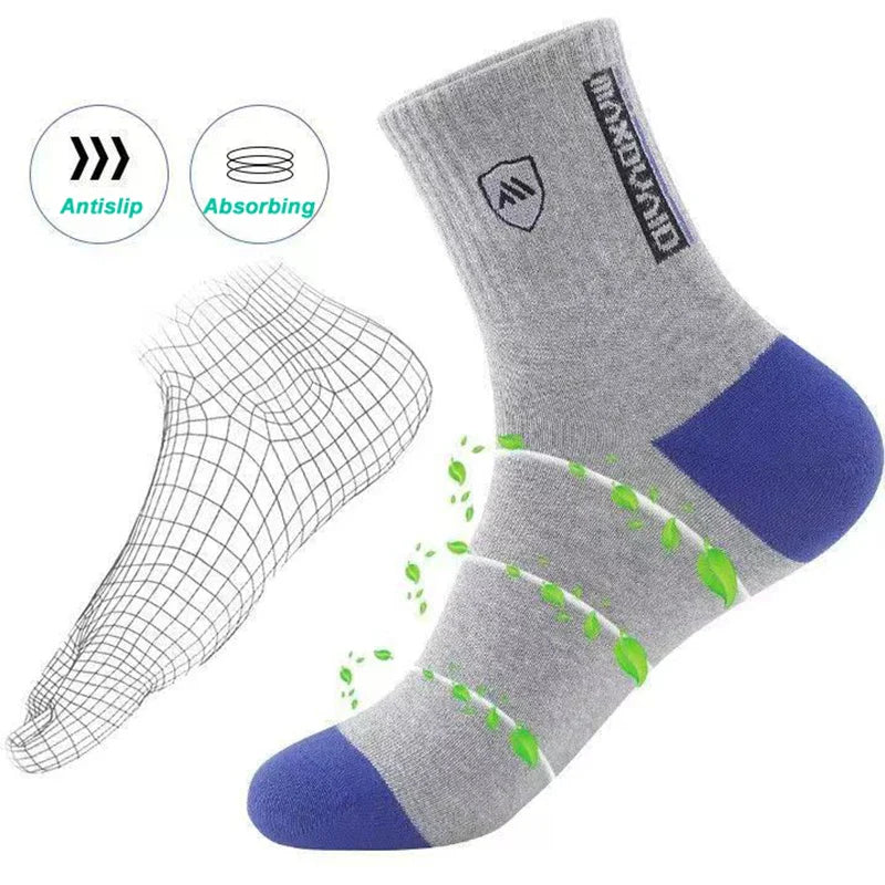 100% Cotton Thick Sports Business Socks Sweat Absorbing Odor Proof Mid Length Stockings Basketball Trendy Socks Men's Autumn