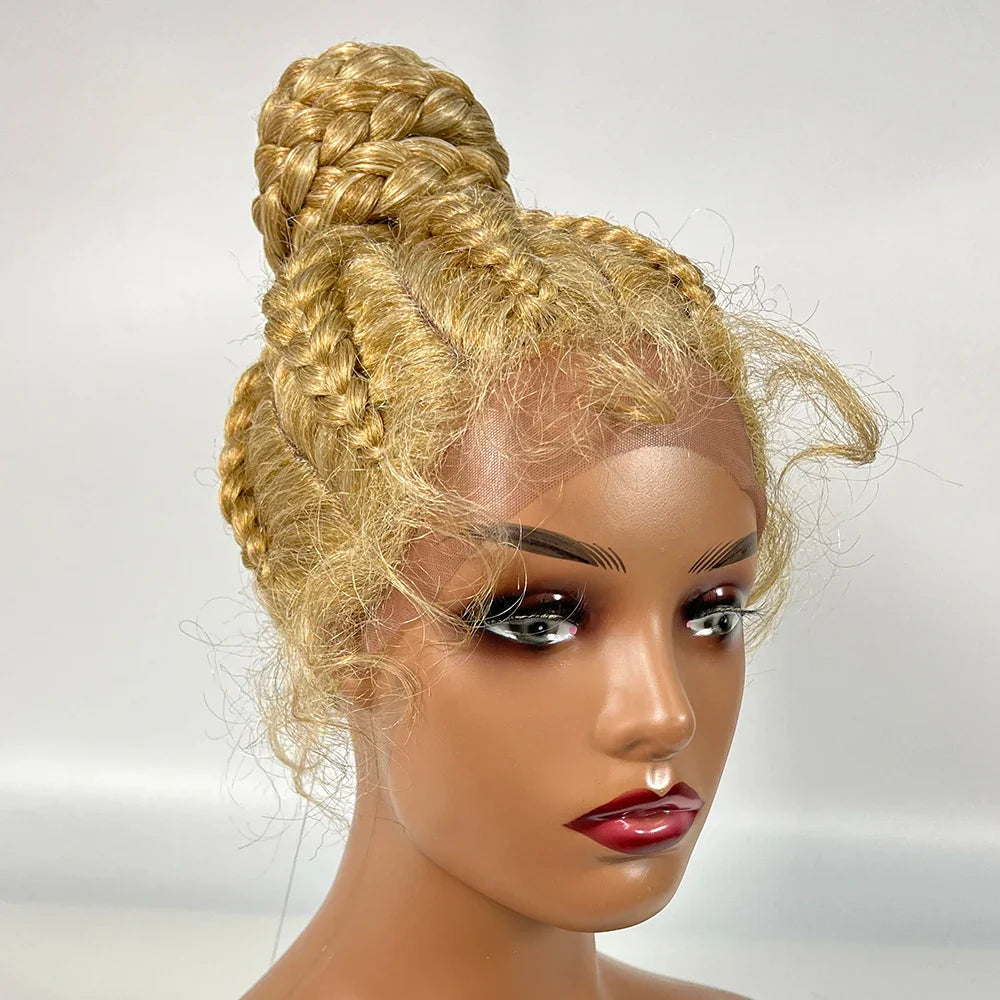 Lace Frontal Cornrow Braided Updo Wig with Baby Hair | Synthetic African American Style Braiding Wig
