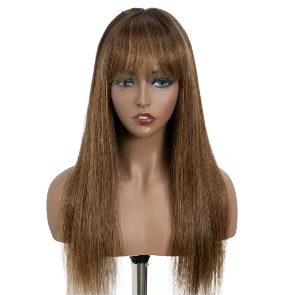 Bone Straight Human Hair Wig with Bangs | 3x1 Middle Part Lace Wig (Remy, Clearance Sale)